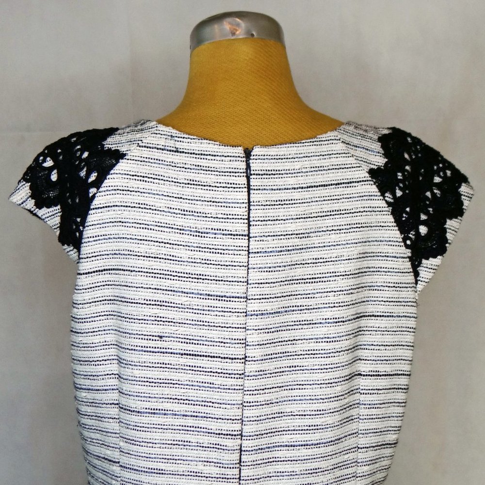 Antonio Melani Navy Blue & White Wendy Lace Overlay Sheath Dress Tweed Size 14 - Picture 8 of 11